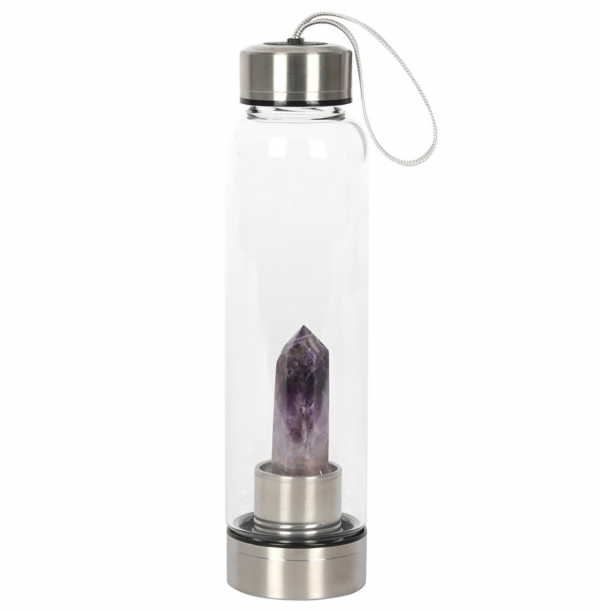 Amethyst calming glass water bottle