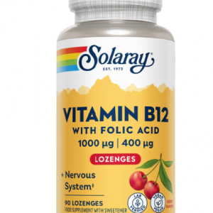 Solaray Vitamin B12 With Folic Acid 90 Lozenges Cherry Flavour