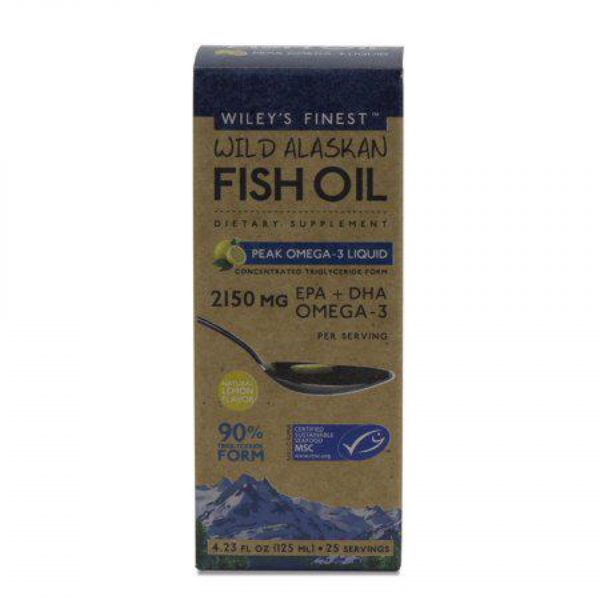 Wiley’s Finest Wild Alaskan Fish Oil Peak Omega-3 Liquid Supplement - 2300mg EPA and DHA Omega-3s - Lemon Flavor